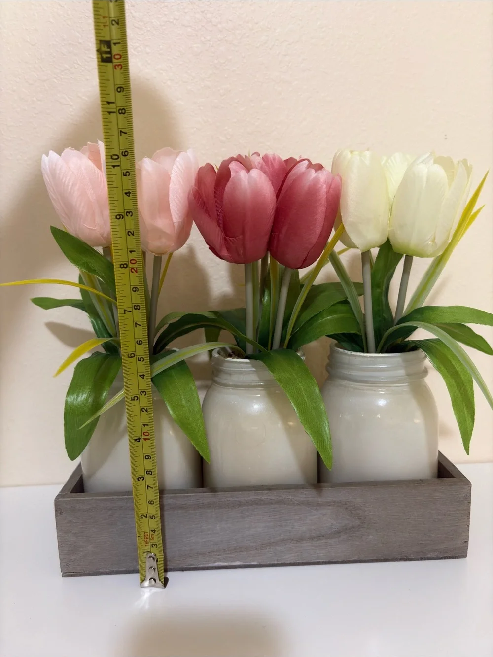 Sonoma Pink, Rose and Cream Tulip Trio in White Mason Jars